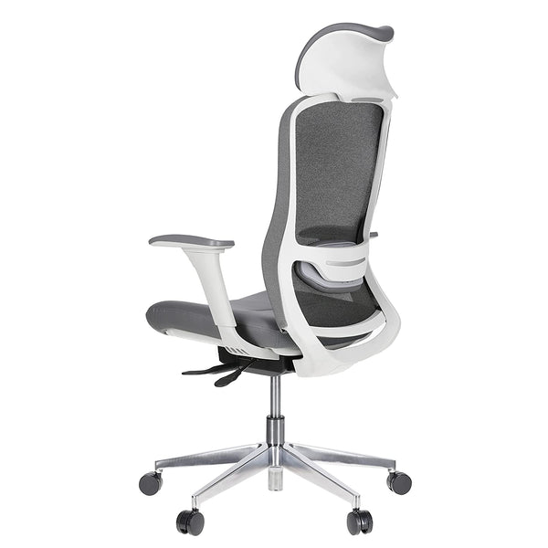 JD9 High Back Mesh Self Weight Syncro tilt Mechanism with Multi Position Lock & Seat Slider Office Chair with Cushion Seat (Premium Mesh White & Grey)