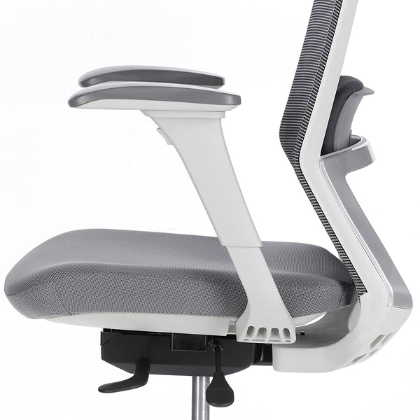 JD9 High Back Mesh Self Weight Syncro tilt Mechanism with Multi Position Lock & Seat Slider Office Chair with Cushion Seat (Premium Mesh White & Grey)