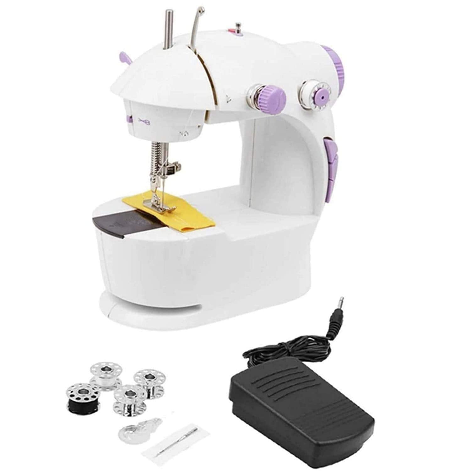 JD9 Mini Portable Sewing Machine 4 in 1 for Home Tailoring, Sewing Machines, Mini Sewing Machine for Home, Sewing Machine Mini, Hand Machine for Stitching, Hand Sewing Machines,White & Purple