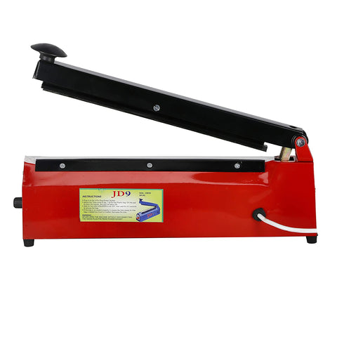 JD9 12 inches Metal Premium Range Heavy Duty Heat Sealer Machine, Heat Sealer for Plastic Bag 12" inch, Impulse Sealer, Impulse Sealer Machine, Packing Machine (Red)