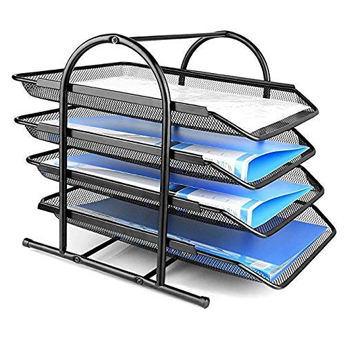 JD9 Metal Mesh 4 Tier Document Tray, File Tray, File Rack for A4 Size Documents/Files/Papers/Letters/folders Holder Desk Organizer (Black)