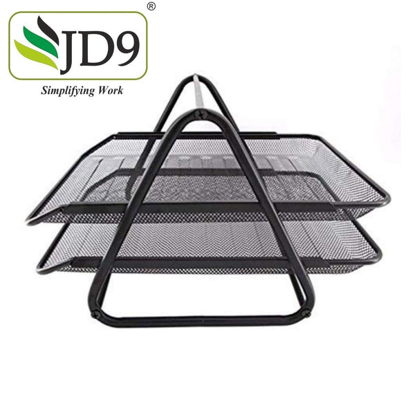 JD9 Metal Mesh 2 Tier Document Tray, File Tray, File Rack for A4 Documents/Files/Papers/Letters/folders Holder Desk Organizer (Black)