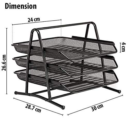 JD9 Metal Mesh 3 Tier Document Tray, File Tray, File Rack for A4 Documents/Files/Papers/Letters/folders Holder Desk Organizer (Black)