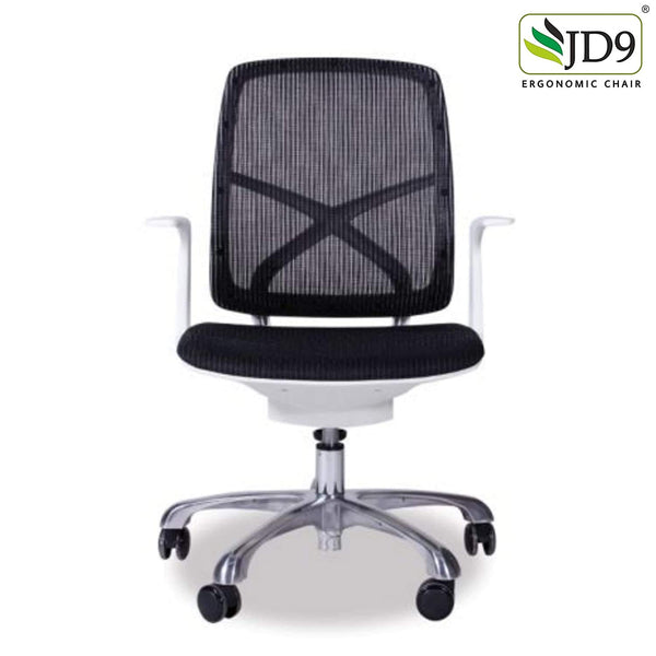 JD9 Mid Back Ergonomic Chair with Black Korean Mesh & Synchro Tilt Cable Control Mechanism for Home & Office (White)