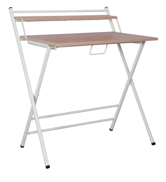 JD9 Folding Study Table/Work from Home/Foldable Office Table/Multi Purpose/Adjustable Laptop Table with Shelf (Beige)